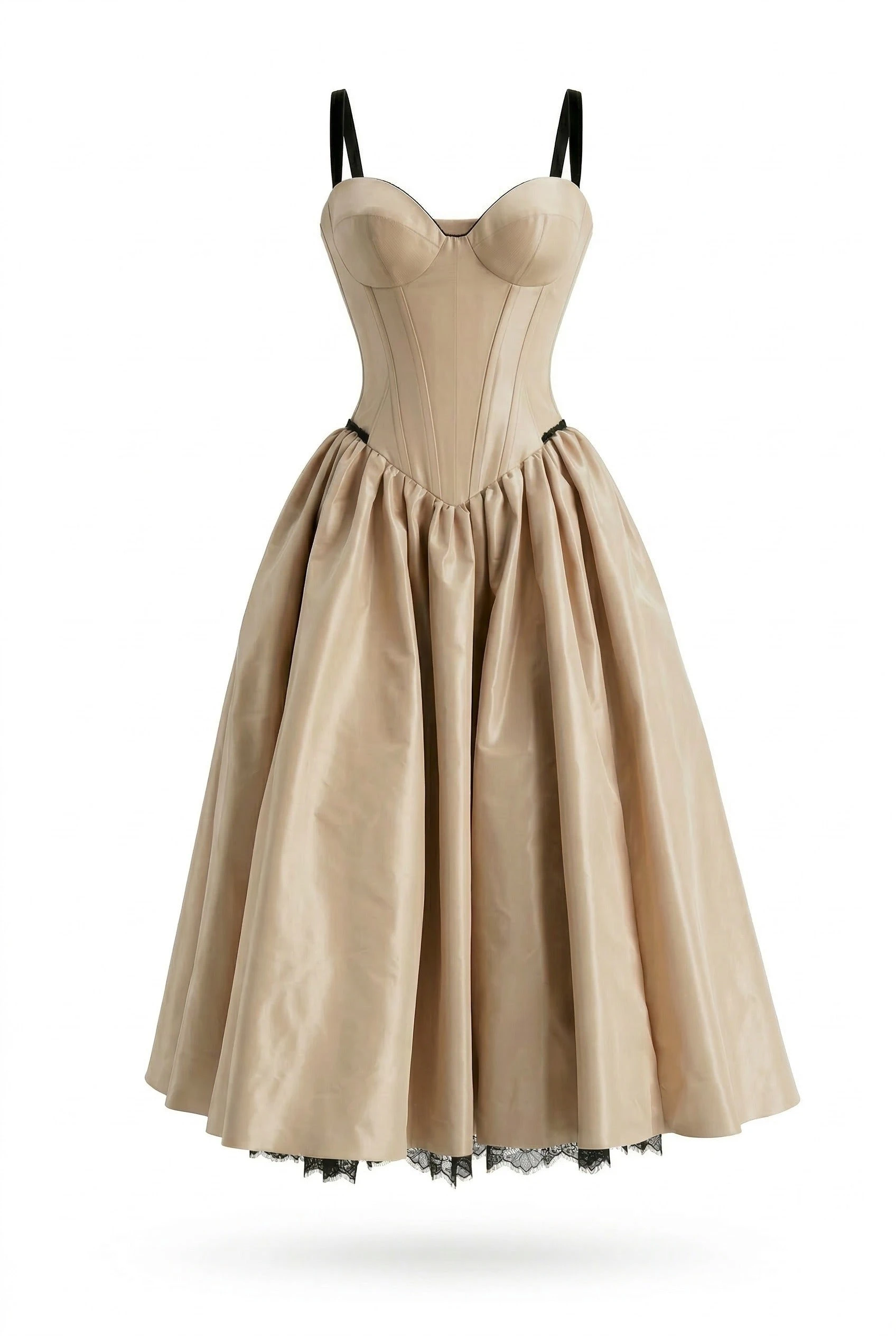 Milla Nude Corset Midi Dress with Contrast Details - Dresses - Ukrainian Luxury Evening Gown at Luxury Shoes Milla Nude Corset Midi Dress with Contrast Details