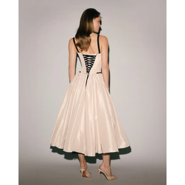 Milla Nude Corset Midi Dress with Contrast Details, view 2