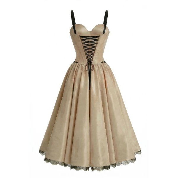Milla Nude Corset Midi Dress with Contrast Details, view 3
