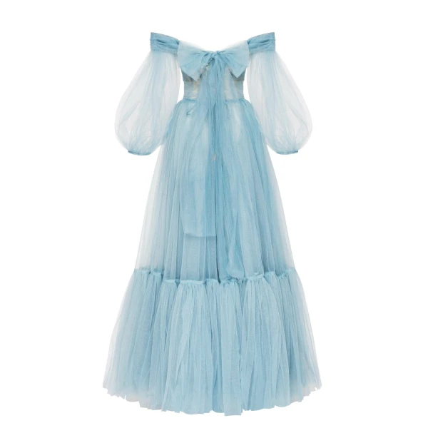 Milla Ocean Wave Sheer Sleeves Maxi Tulle Dress, view 3