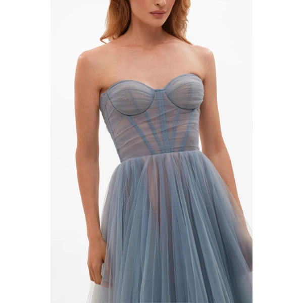 Milla Ocean Wave Sheer Sleeves Maxi Tulle Dress, view 4