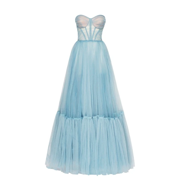 Milla Ocean Wave Sheer Sleeves Maxi Tulle Dress, view 5