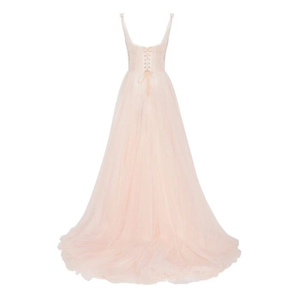 Milla Peach Multi-Layered Tulle Gown, view 3