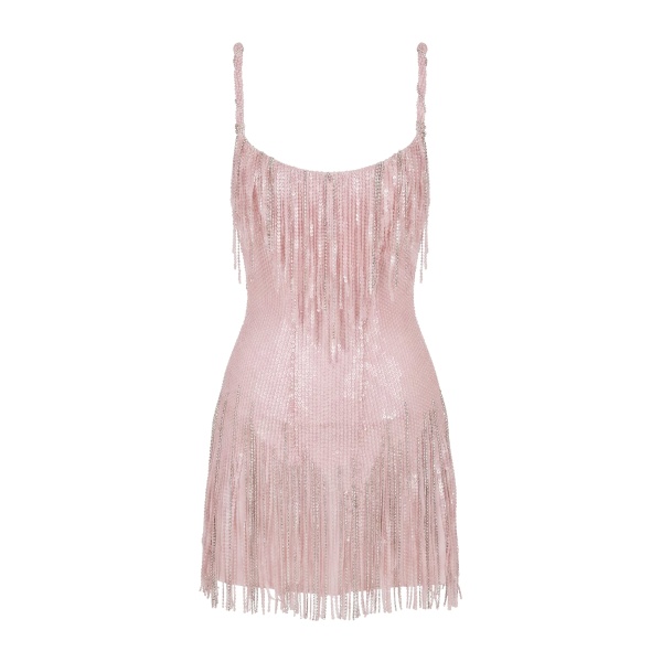 Milla Pink Mini Dress with Fringe and Crystals