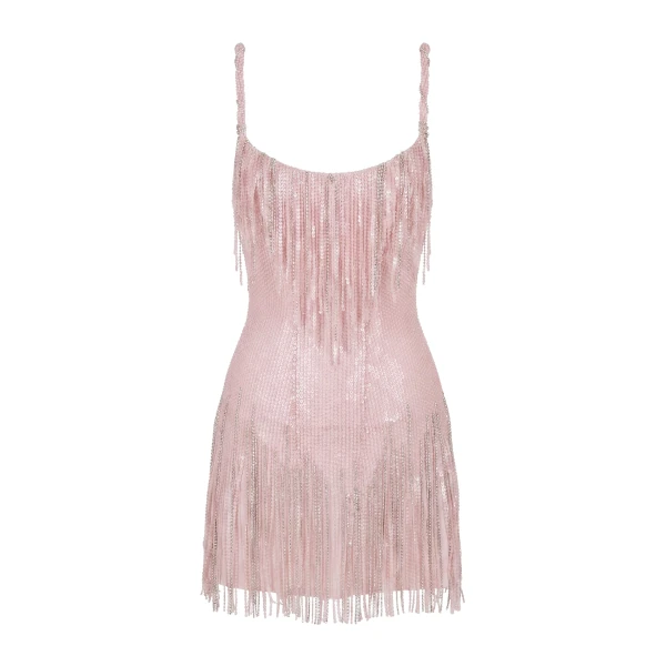 Milla Pink Mini Dress with Fringe and Crystals