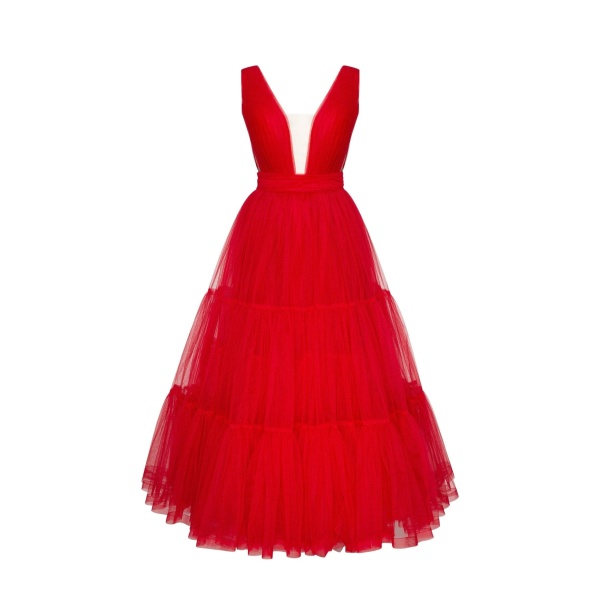 Milla Red Tender midi plunging neckline cut out dress