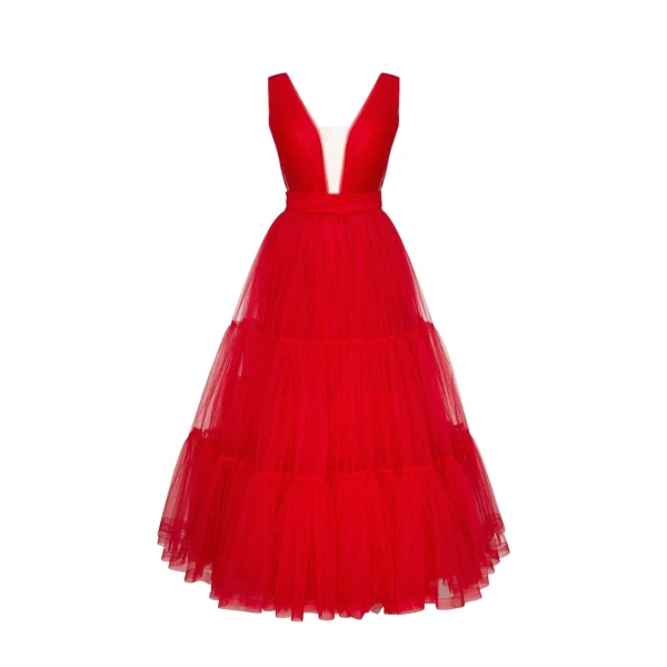 Milla Red Tender midi plunging neckline cut out dress