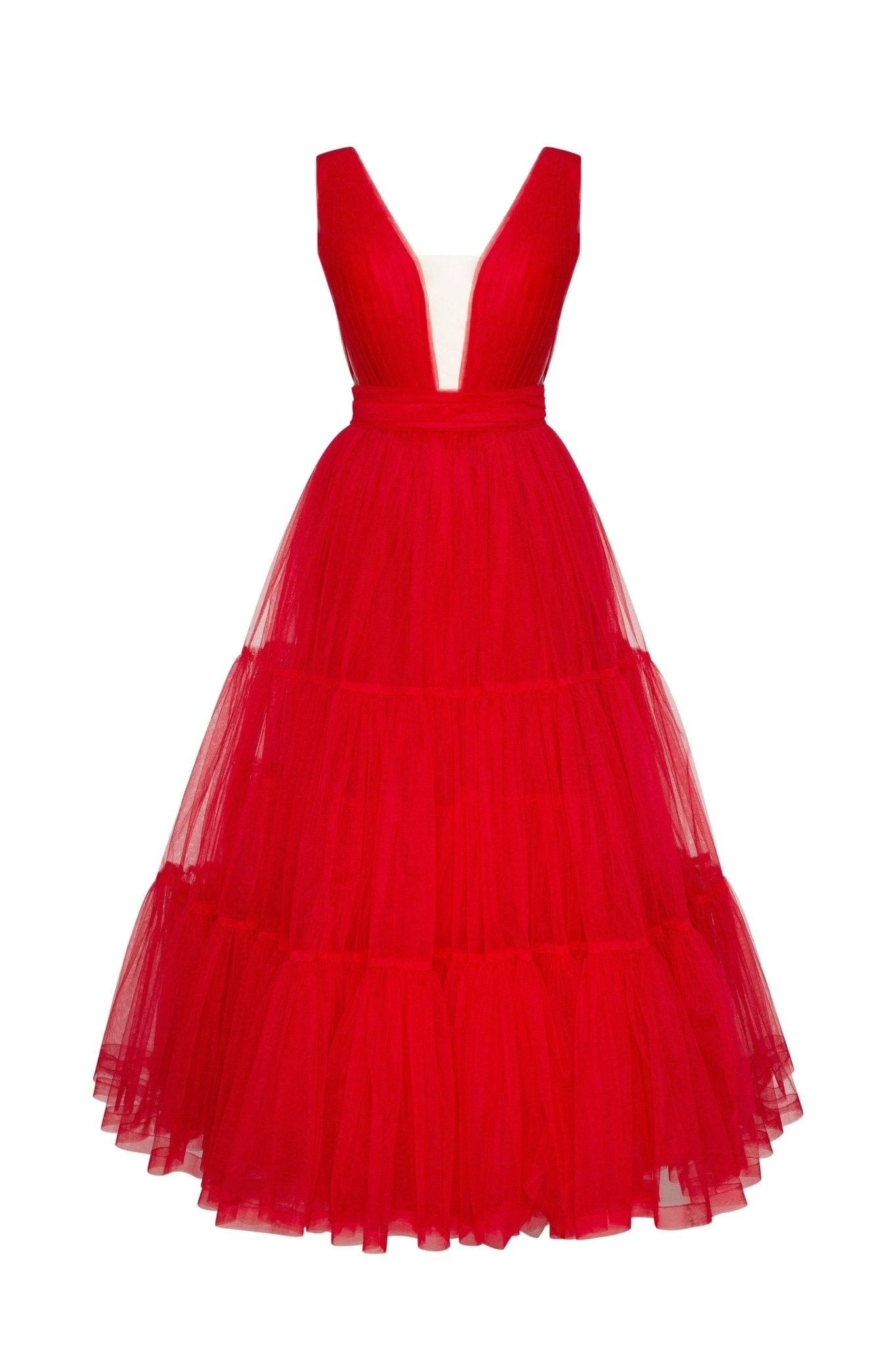 Milla Red Tender midi plunging neckline cut out dress - Dresses - Ukrainian Luxury Evening Gown at Luxury Shoes Milla Red Tender midi plunging neckline cut out dress