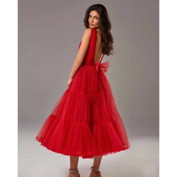 Milla Red Tender midi plunging neckline cut out dress, view 2