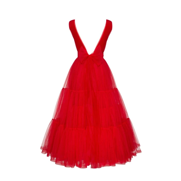 Milla Red Tender midi plunging neckline cut out dress, view 3