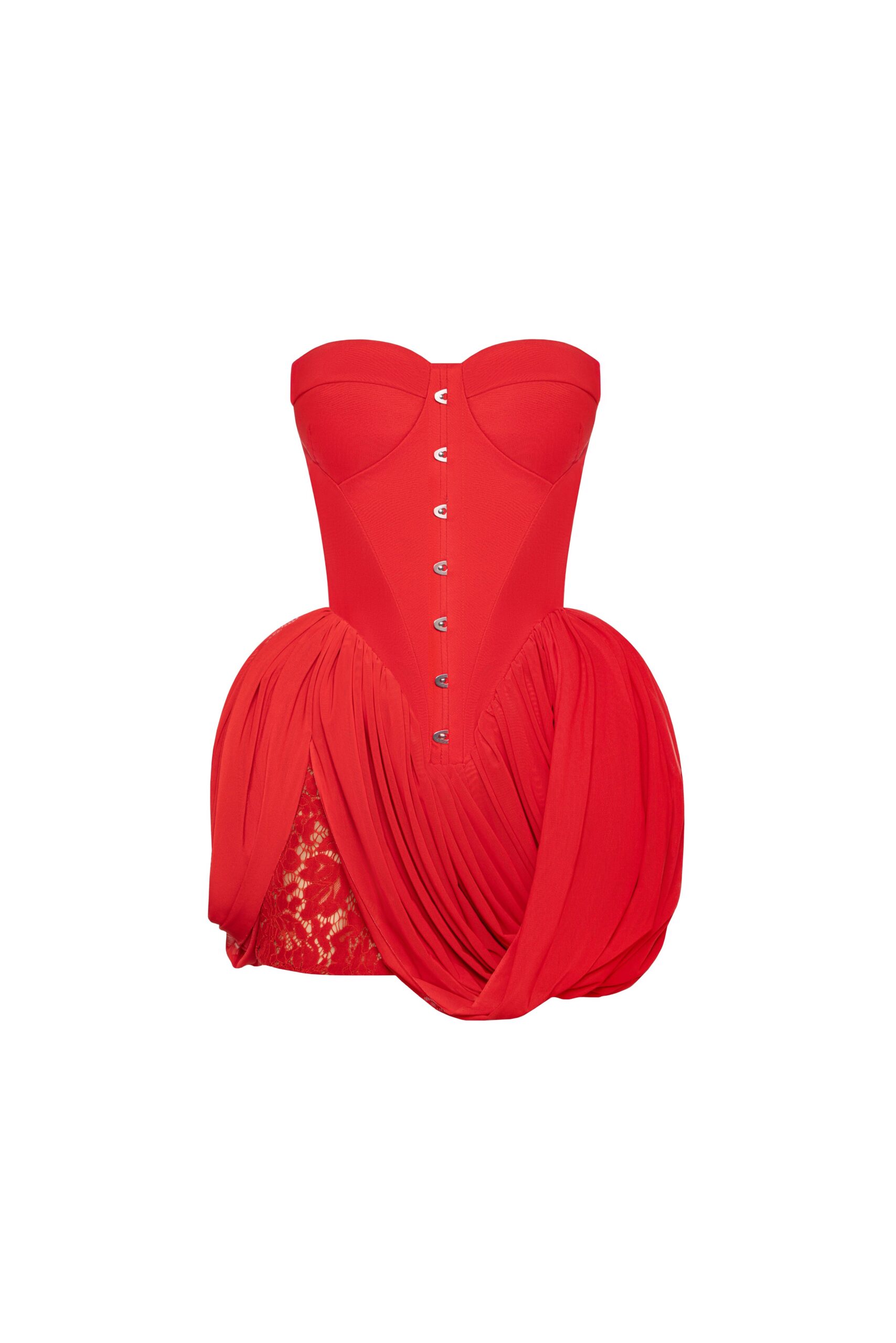 Milla Red corset mini dress with draped skirt - Dresses - Ukrainian Luxury Evening Gown at Luxury Shoes Milla Red corset mini dress with draped skirt