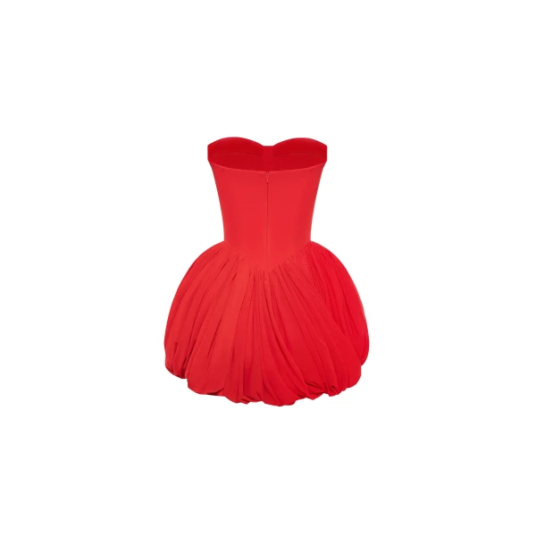 Milla Red corset mini dress with draped skirt, view 3