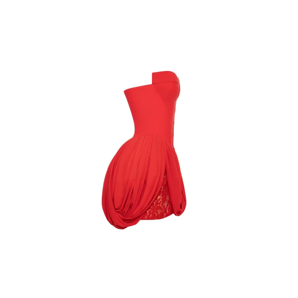 Milla Red corset mini dress with draped skirt, view 5