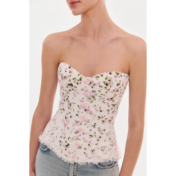 Milla Romantic apple blossom corset with rosebud appliques Top, view 4