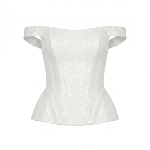 Milla Satin Ivory Corset with Sequins Top