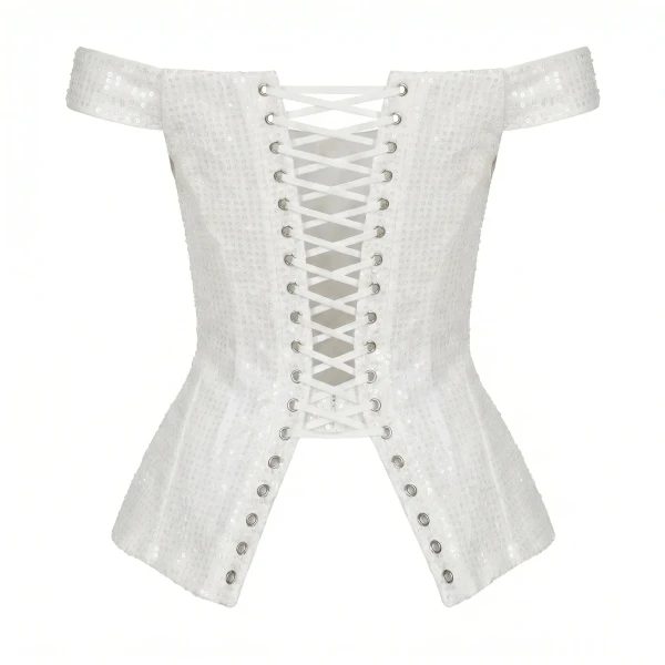 Milla Satin Ivory Corset with Sequins Top, view 3