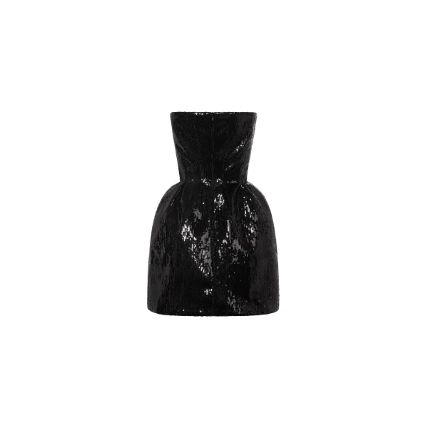Milla Sculpted black shiny mini dress, view 3