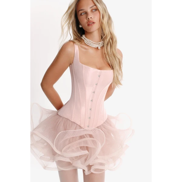 Milla Sculpting pink low-waist corset Top, view 2