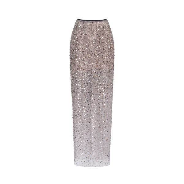 Milla Showstopper fully sequined silver fitted maxi skirt, Midnight Walk