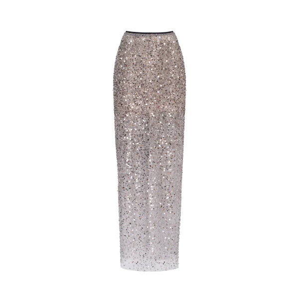 Milla Showstopper fully sequined silver fitted maxi skirt, Midnight Walk
