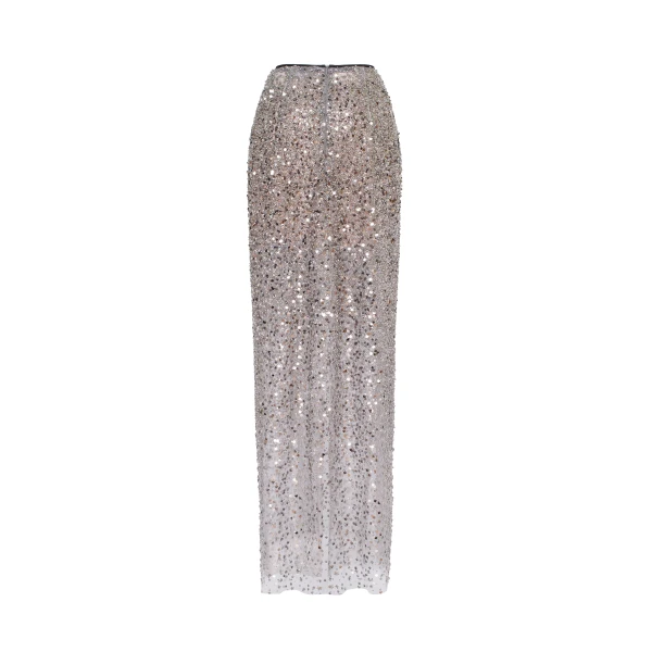 Milla Showstopper fully sequined silver fitted maxi skirt, Midnight Walk, view 3