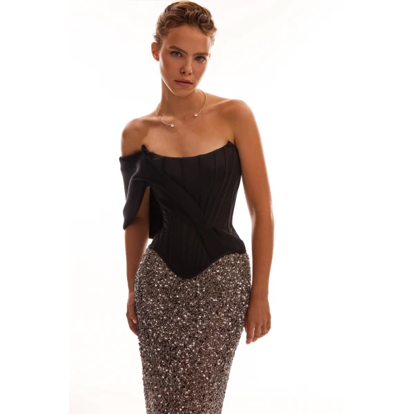 Milla Showstopper fully sequined silver fitted maxi skirt, Midnight Walk, view 4