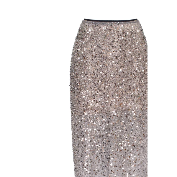 Milla Showstopper fully sequined silver fitted maxi skirt, Midnight Walk, view 5