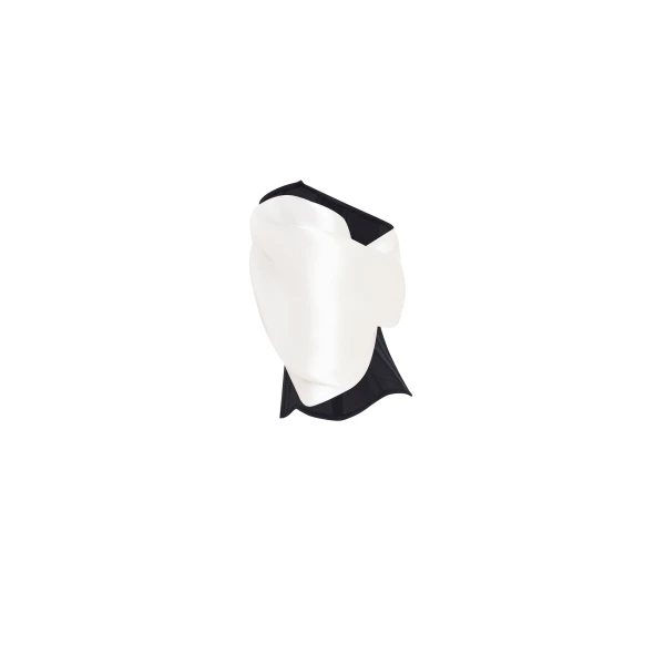 Milla Sophisticated black fitted corset with white satin off-the-shoulder sleeves, Midnight Walk Top, view 4