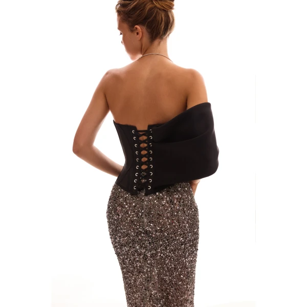 Milla Spectacular structured boned corset in black, Midnight Walk Top, view 2