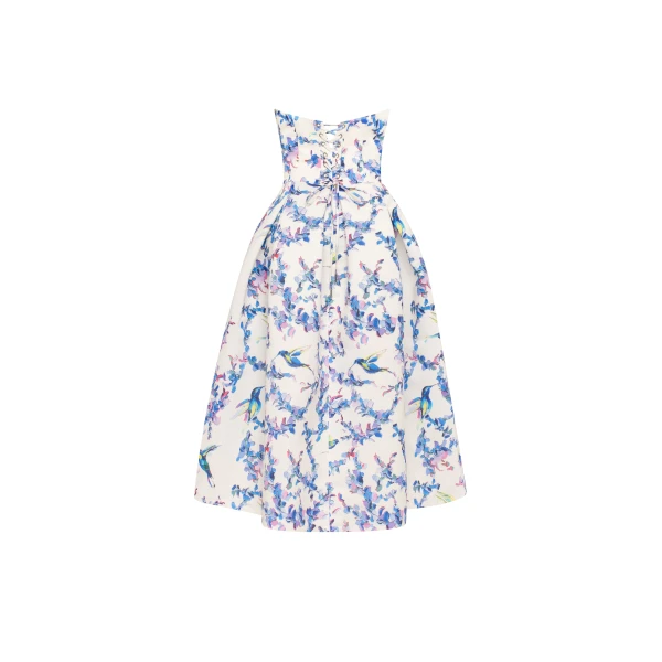 Milla Strapless midi dress with bird and flower print, Garden of Eden, view 3