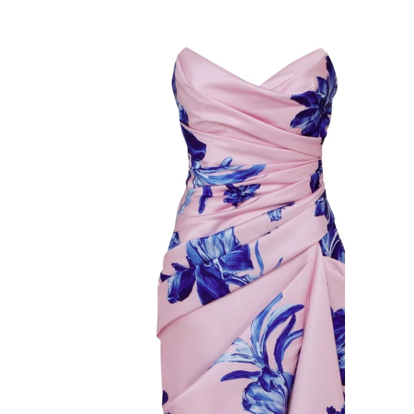 Milla Strapless pink maxi dress with blue-flowered pattern, Glow-Up, view 5