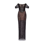 Milla Striking black sequined fitted maxi dress, Midnight Walk