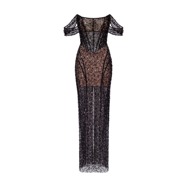Milla Striking black sequined fitted maxi dress, Midnight Walk