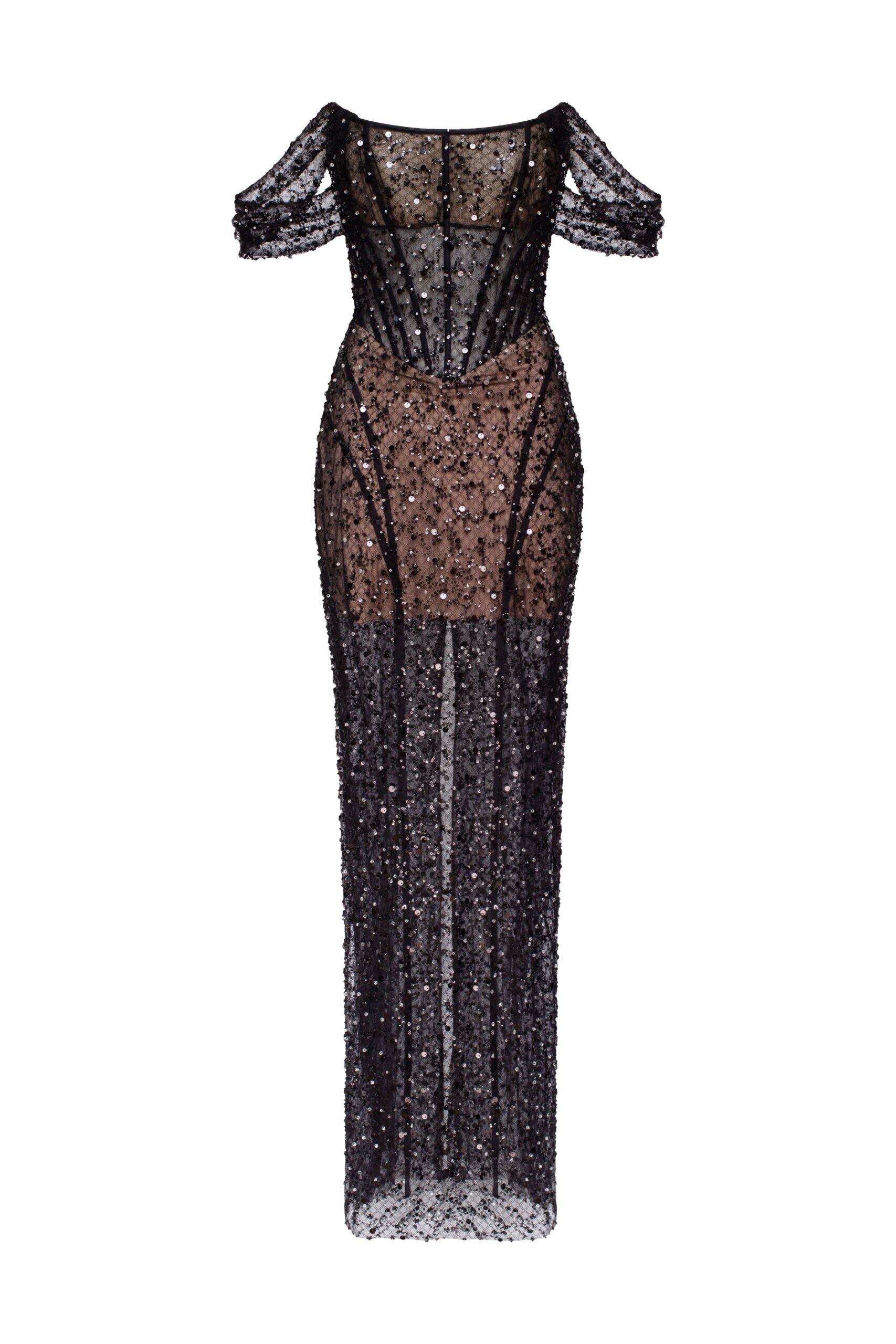 Midnight Walk - Dresses - Ukrainian Luxury Evening Gown at Luxury Shoes Milla Striking black sequined fitted maxi dress, Midnight Walk