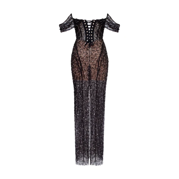 Milla Striking black sequined fitted maxi dress, Midnight Walk, view 3