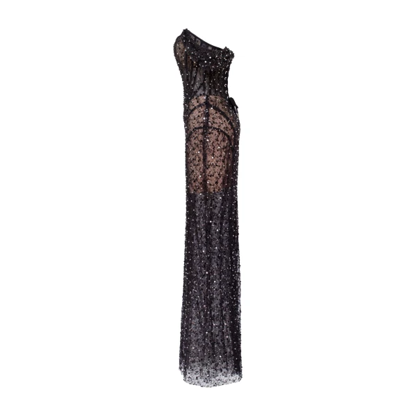 Milla Striking black sequined fitted maxi dress, Midnight Walk, view 5