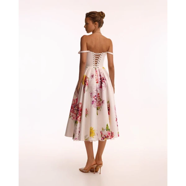 Milla Tea-length ivory floral dress, Glow-Up, view 2