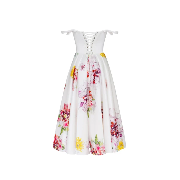 Milla Tea-length ivory floral dress, Glow-Up, view 3