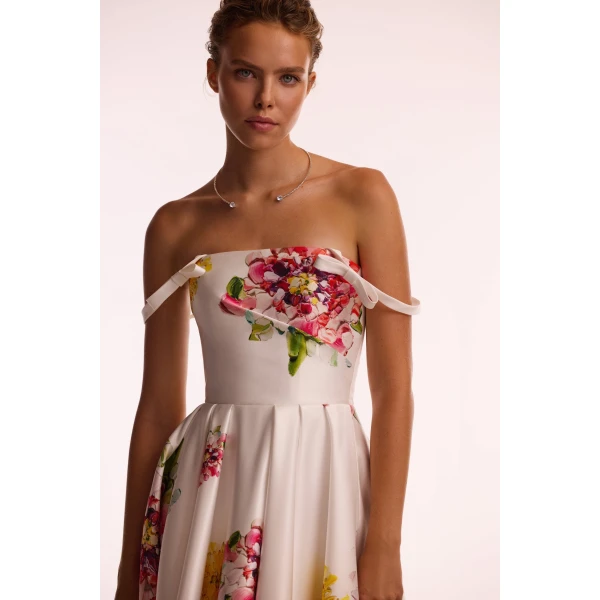 Milla Tea-length ivory floral dress, Glow-Up, view 4