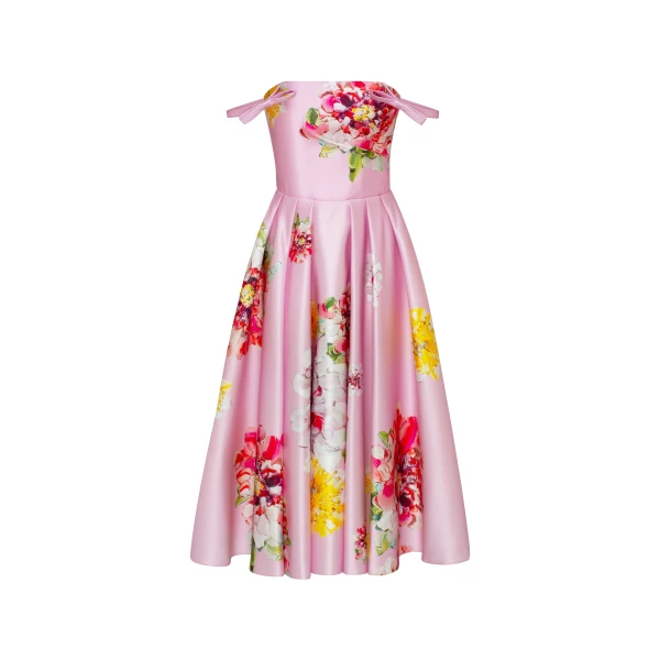 Milla Tea-length pastel pink floral dress, Glow-Up