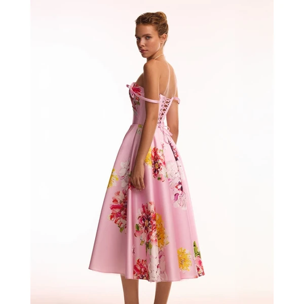 Milla Tea-length pastel pink floral dress, Glow-Up, view 2