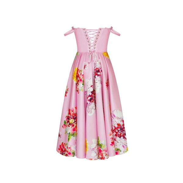 Milla Tea-length pastel pink floral dress, Glow-Up, view 3