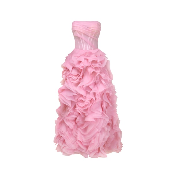 Milla Voluminous rose appliques pink maxi dress, Garden of Eden