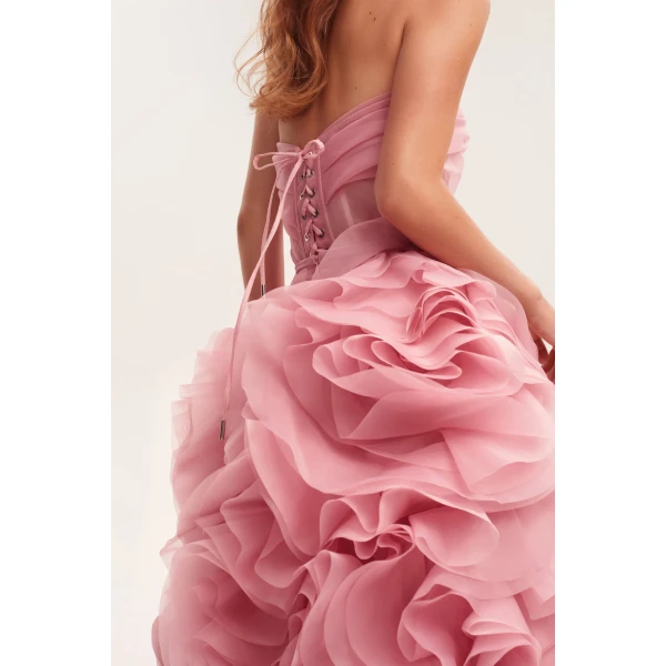 Milla Voluminous rose appliques pink maxi dress, Garden of Eden, view 4