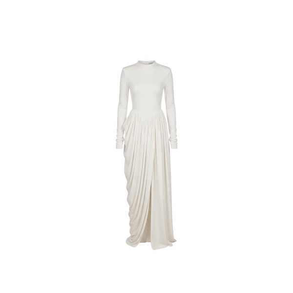 Milla White Maxi Dress with Slit and Long Sleeves