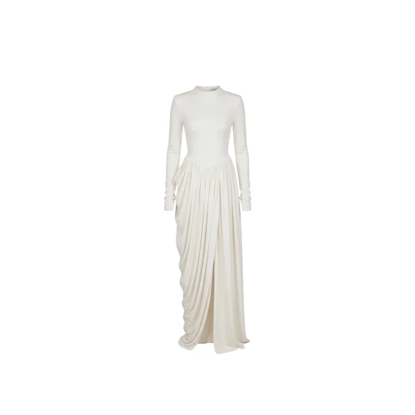 Milla White Maxi Dress with Slit and Long Sleeves