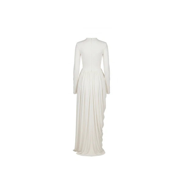 Milla White Maxi Dress with Slit and Long Sleeves, view 3