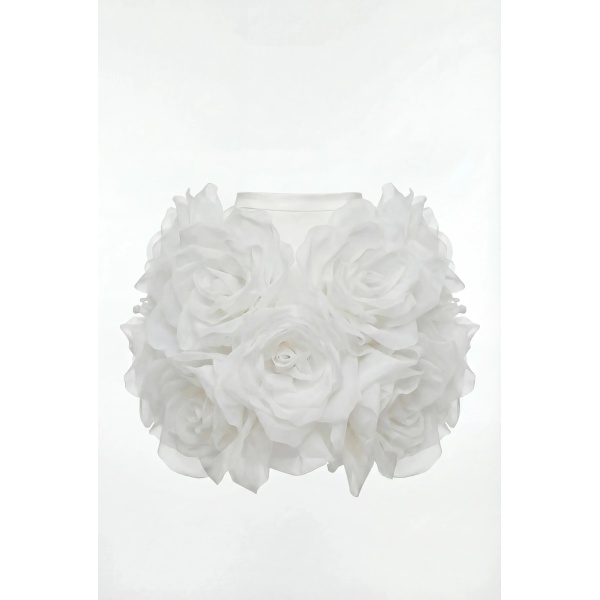 Milla White Mini Skirt with Organza Flowers
