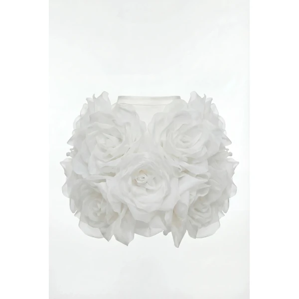 Milla White Mini Skirt with Organza Flowers