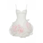 Milla White mini dress with satin corset and 3D floral skirt